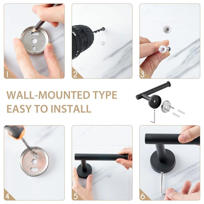 Wall Mounted Toilet Paper Holder for Bathroom Stainless Steel Rust Proof Space Saving Tissue Rack - Black - 5