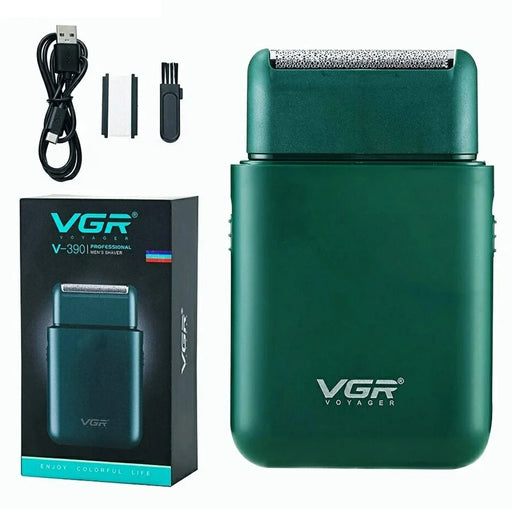 VGR V-390 Portable Electric Shaver for Men Waterproof USB Rechargeable Mini Razor - Green - 1