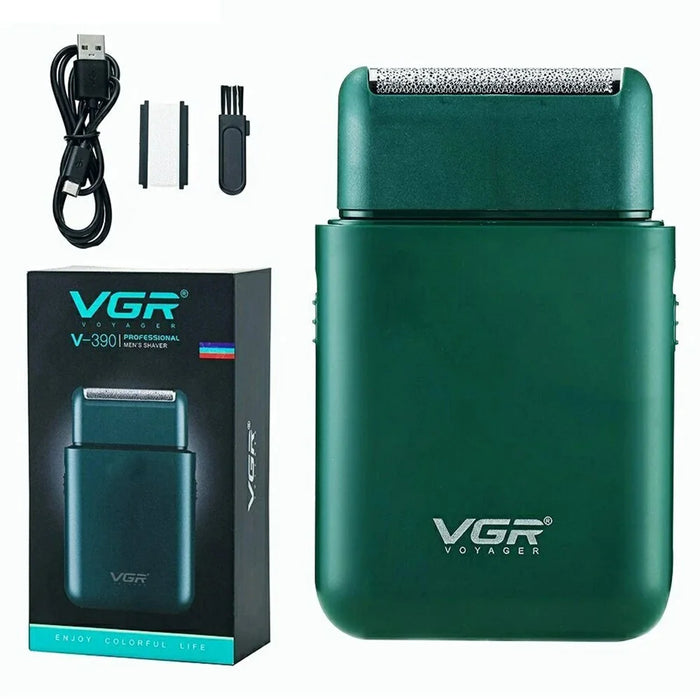 VGR V-390 Portable Electric Shaver for Men Waterproof USB Rechargeable Mini Razor - Green - 1