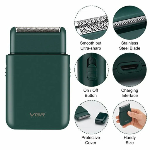VGR V-390 Portable Electric Shaver for Men Waterproof USB Rechargeable Mini Razor - Green - 2