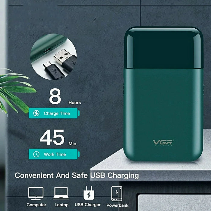 VGR V-390 Portable Electric Shaver for Men Waterproof USB Rechargeable Mini Razor - Green - 3