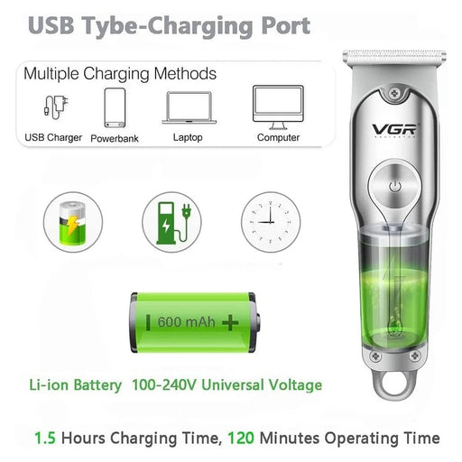 VGR V-071 Professional Hair Clipper Dual Speed Low Noise USB Rechargeable T-Blade Hair Trimmer - 2