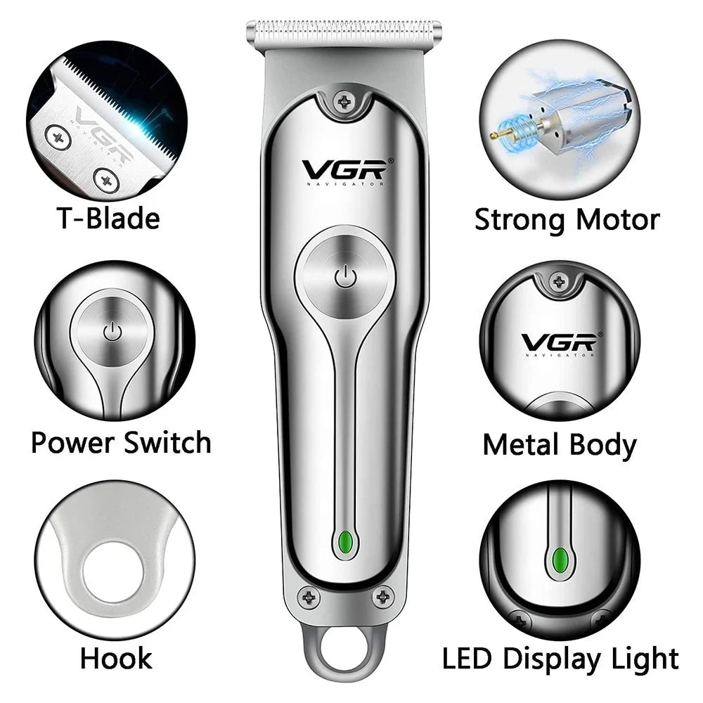 VGR V-071 Professional Hair Clipper Dual Speed Low Noise USB Rechargeable T-Blade Hair Trimmer - 3