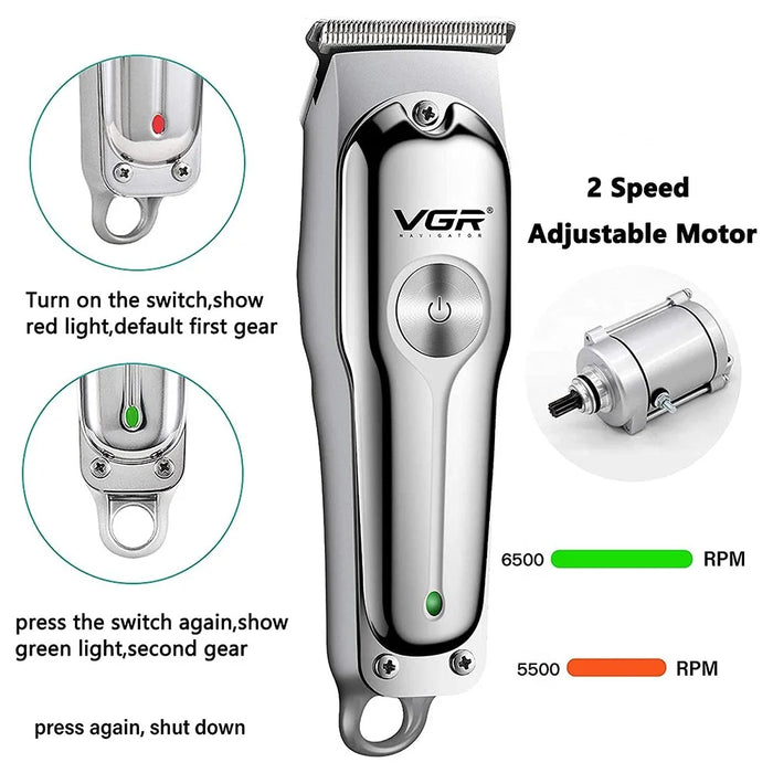 VGR V-071 Professional Hair Clipper Dual Speed Low Noise USB Rechargeable T-Blade Hair Trimmer - 5