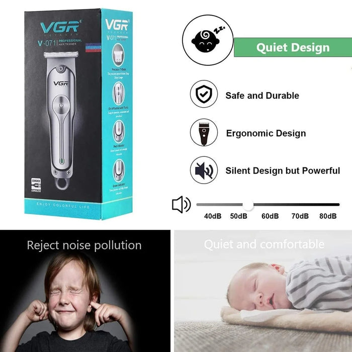 VGR V-071 Professional Hair Clipper Dual Speed Low Noise USB Rechargeable T-Blade Hair Trimmer - 6