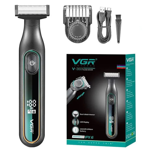 VGR V-360 Electric Shaver IPX6 Waterproof USB Rechargeable Razor with LED Display for Men - Green - 1