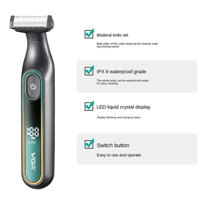 VGR V-360 Electric Shaver IPX6 Waterproof USB Rechargeable Razor with LED Display for Men - Green - 3