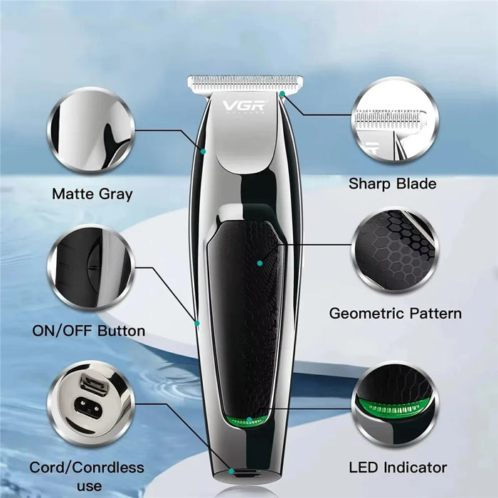 VGR V-030 Professional Hair Clipper USB Rechargeable Electric Hair Trimmer with 1  /  2  /  3  /  4  /  5mm Guide Combs - Black - 3