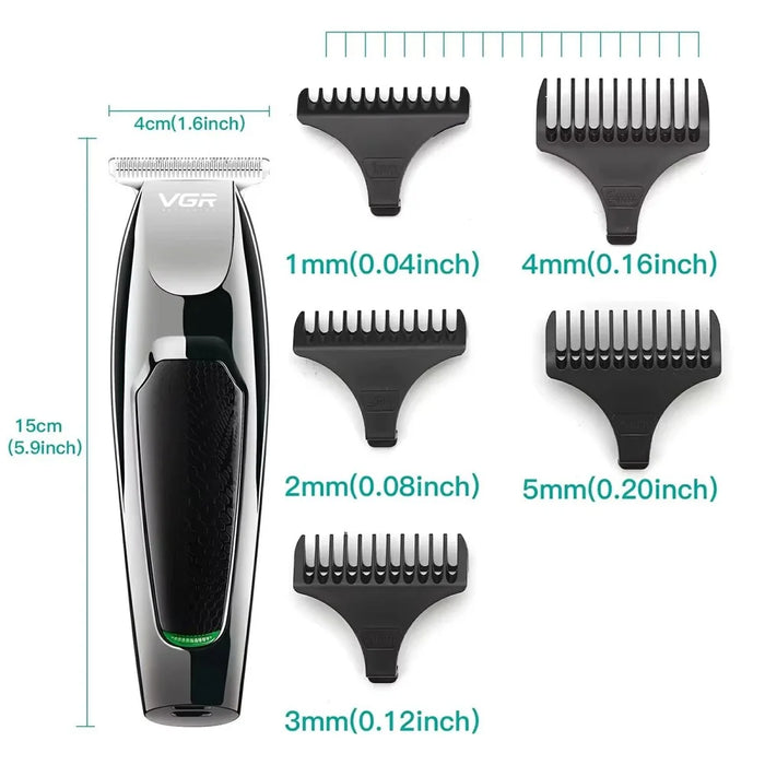 VGR V-030 Professional Hair Clipper USB Rechargeable Electric Hair Trimmer with 1  /  2  /  3  /  4  /  5mm Guide Combs - Black - 6