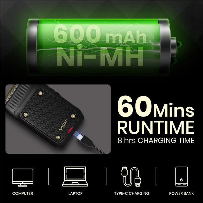 VGR V-353 Mini Electric Shaver for Men USB Rechargeable Portable Reciprocating Razor for Home Travel - Black - 2