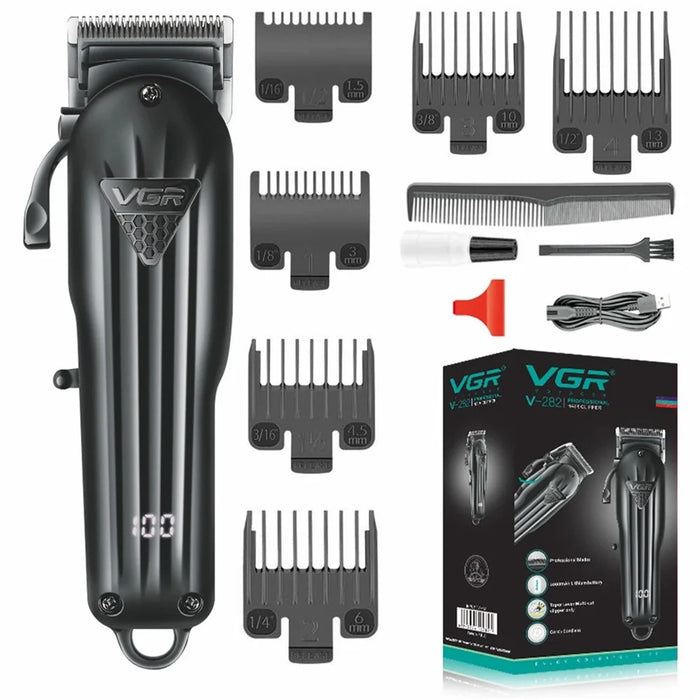 VGR V-282 Professional Hair Clipper USB Rechargeable Cordless Electric Hair Trimmer with Digital Display - Black - 1