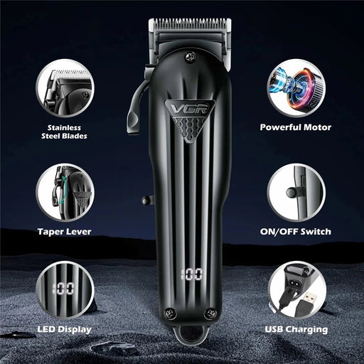 VGR V-282 Professional Hair Clipper USB Rechargeable Cordless Electric Hair Trimmer with Digital Display - Black - 2