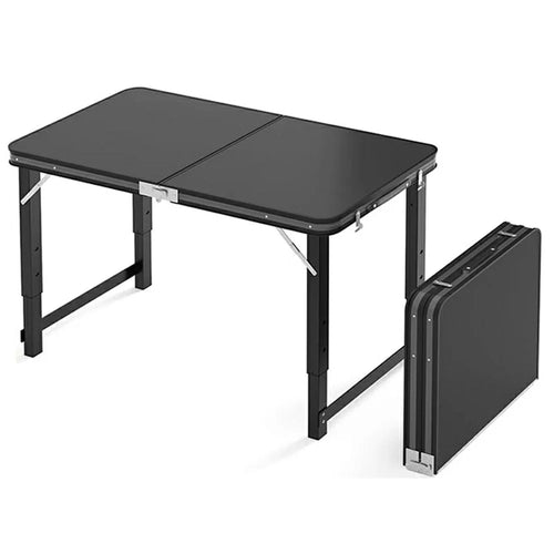 100 x 50cm Foldable Camping Table Adjustable Height Rectangular Outdoor Picnic Table - Black - 1