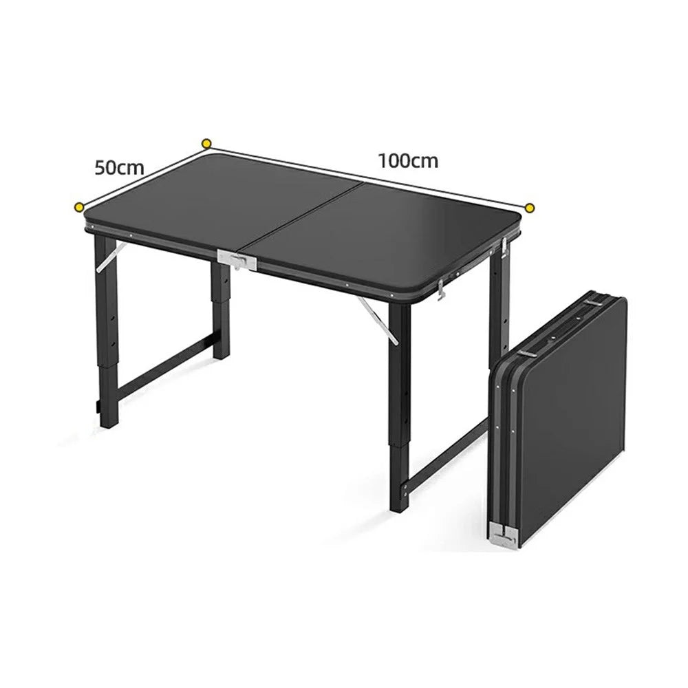 100 x 50cm Foldable Camping Table Adjustable Height Rectangular Outdoor Picnic Table - Black - 6
