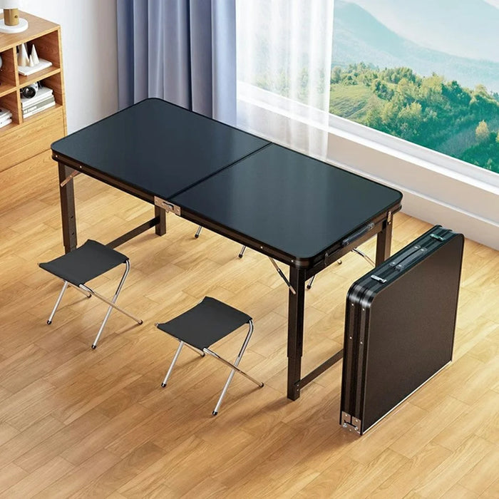100 x 50cm Foldable Outdoor Table with 2 Folding Stools  , Height Adjustable Rectangular Camping Picnic Table - Black - 5