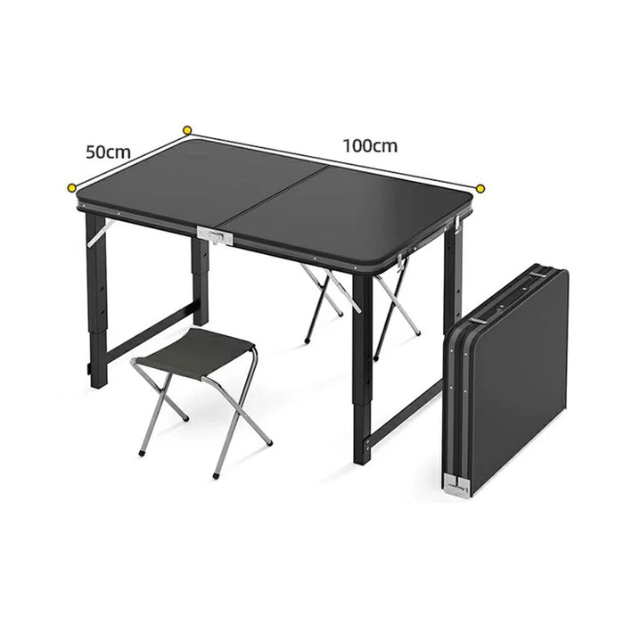 100 x 50cm Foldable Outdoor Table with 2 Folding Stools  , Height Adjustable Rectangular Camping Picnic Table - Black - 6