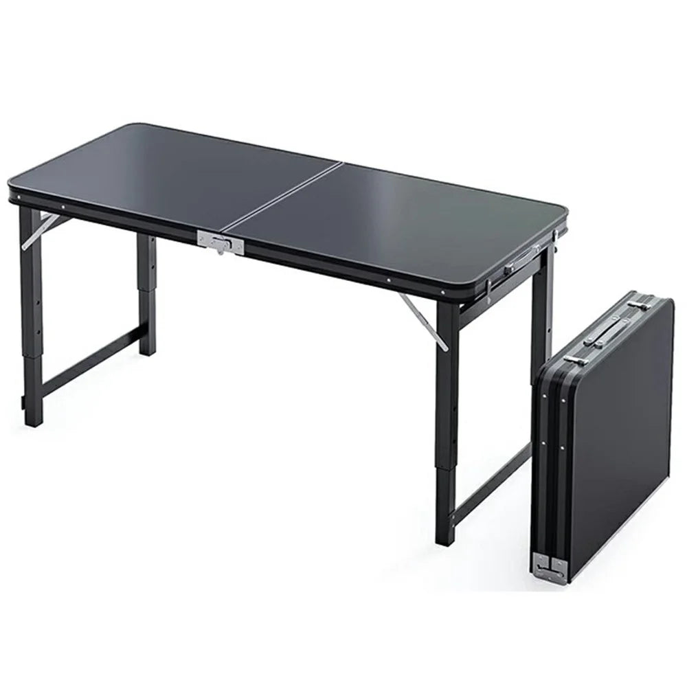 120 x 60cm Foldable Outdoor Table Height Adjustable Portable Rectangular Camping Picnic Table - Black - 1