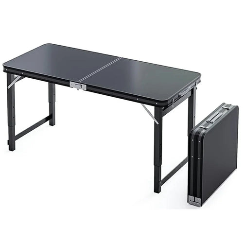 120 x 60cm Foldable Outdoor Table Height Adjustable Portable Rectangular Camping Picnic Table - Black - 1