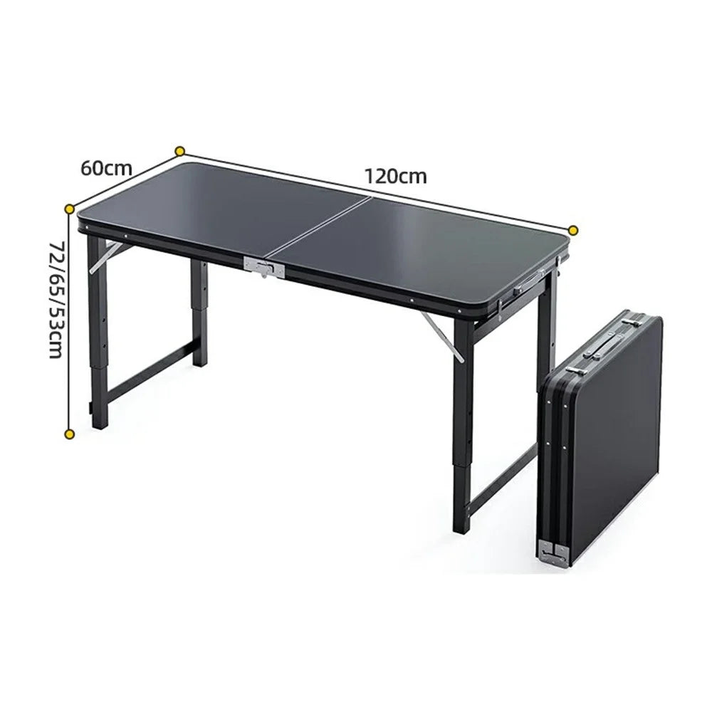 120 x 60cm Foldable Outdoor Table Height Adjustable Portable Rectangular Camping Picnic Table - Black - 6
