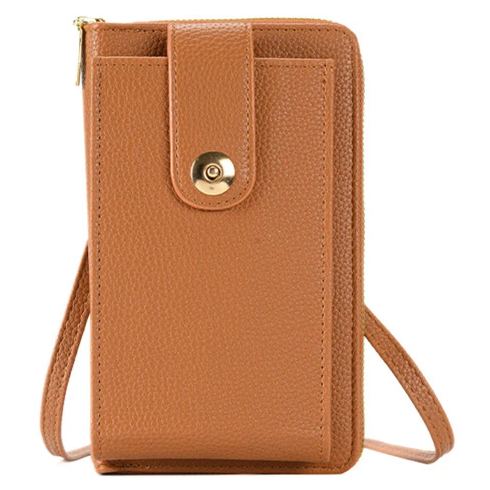 Multifunctional Belt Buckle Phone Bag Multi Card Slots PU Leather Crossbody Shoulder Bag For Women - Brown - 1