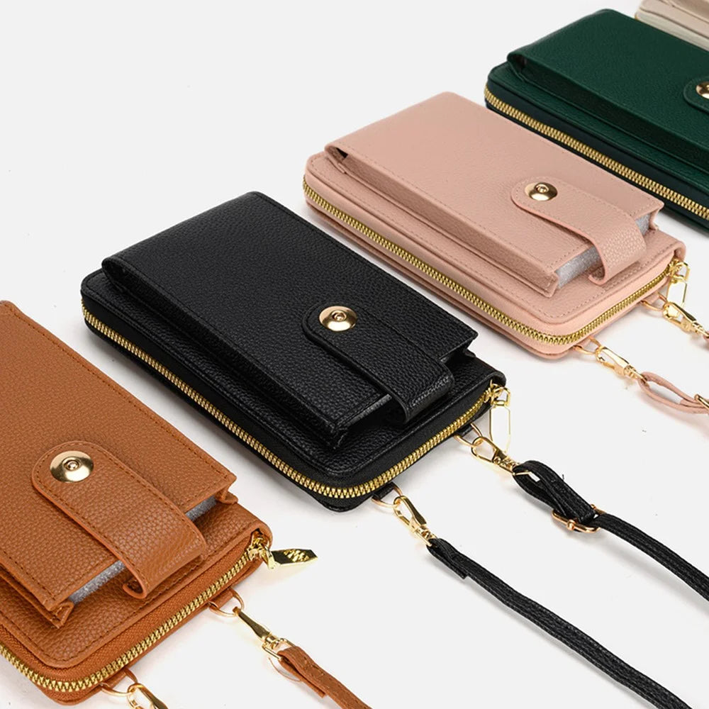 Multifunctional Belt Buckle Phone Bag Multi Card Slots PU Leather Crossbody Shoulder Bag For Women - Brown - 7
