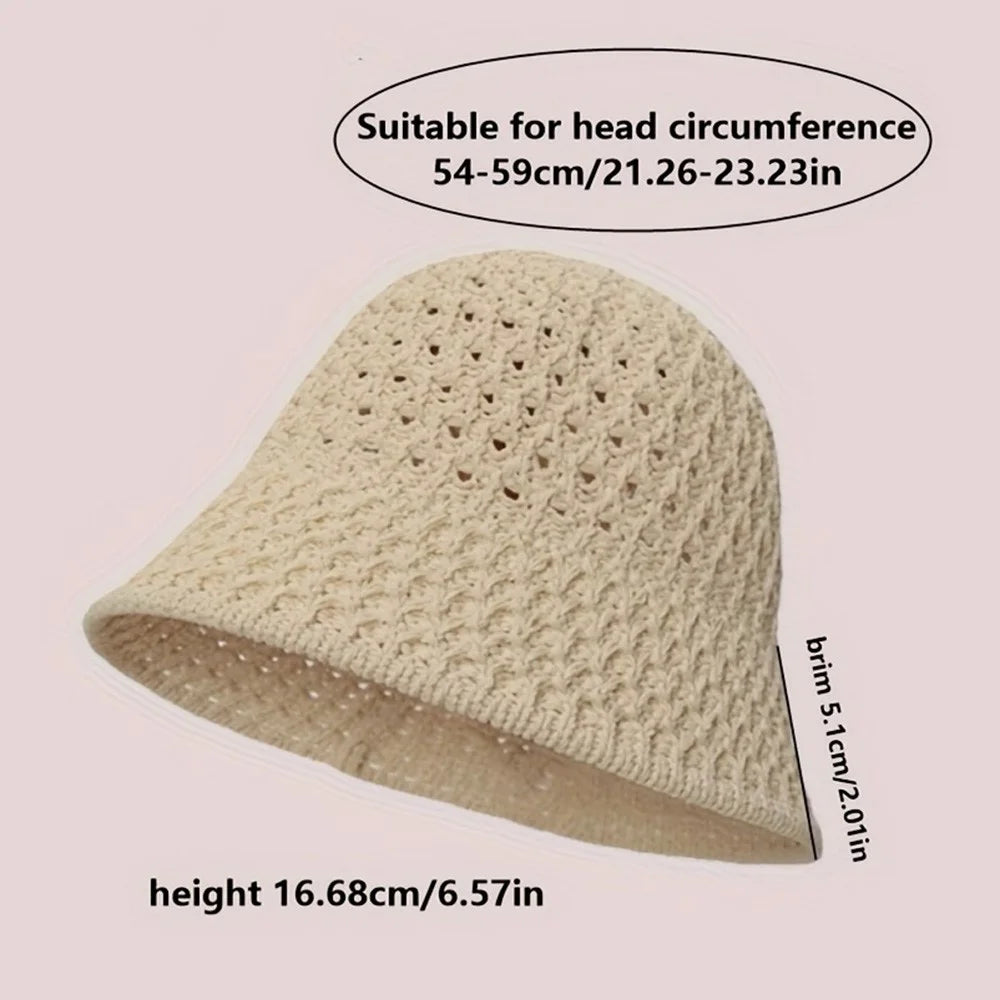 Summer Hollow Out Crochet Bucket Hat for Women Solid Color Breathable Fisherman Cap - Caramel - 2