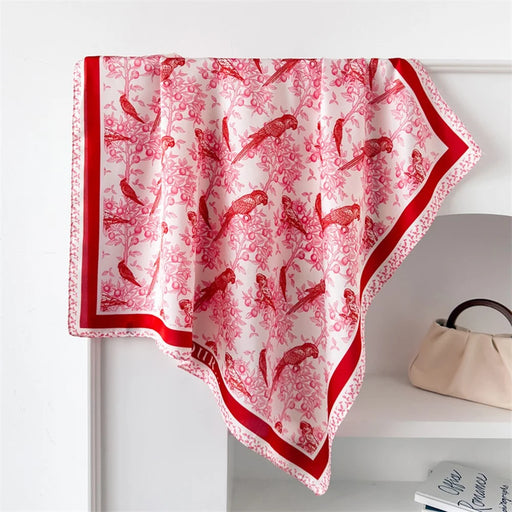 FJ950 70 x 70cm Fashion Square Imitation Silk Scarf Multi-purpose Floral Print Neck Wrap Head Scarf - FJ950-1 Red - 1