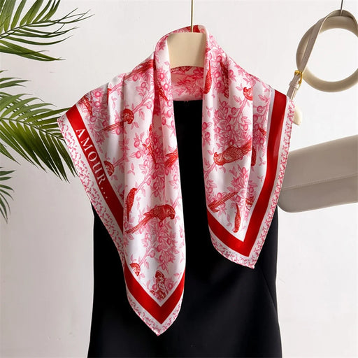 FJ950 70 x 70cm Fashion Square Imitation Silk Scarf Multi-purpose Floral Print Neck Wrap Head Scarf - FJ950-1 Red - 2