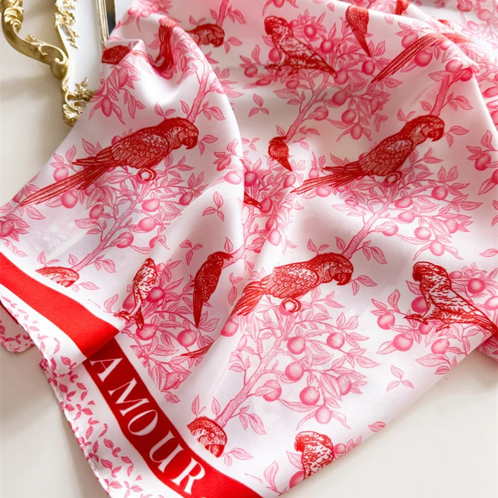 FJ950 70 x 70cm Fashion Square Imitation Silk Scarf Multi-purpose Floral Print Neck Wrap Head Scarf - FJ950-1 Red - 3