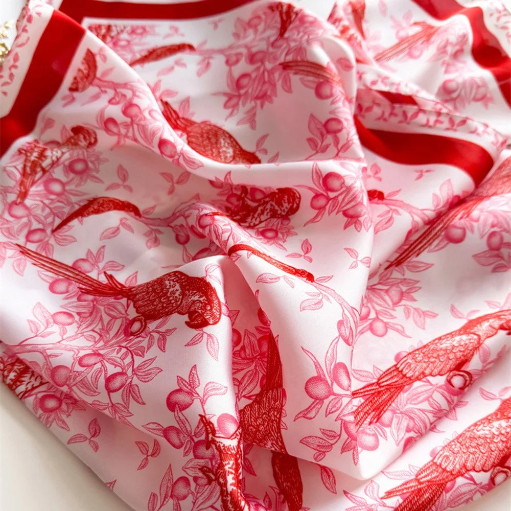 FJ950 70 x 70cm Fashion Square Imitation Silk Scarf Multi-purpose Floral Print Neck Wrap Head Scarf - FJ950-1 Red - 4