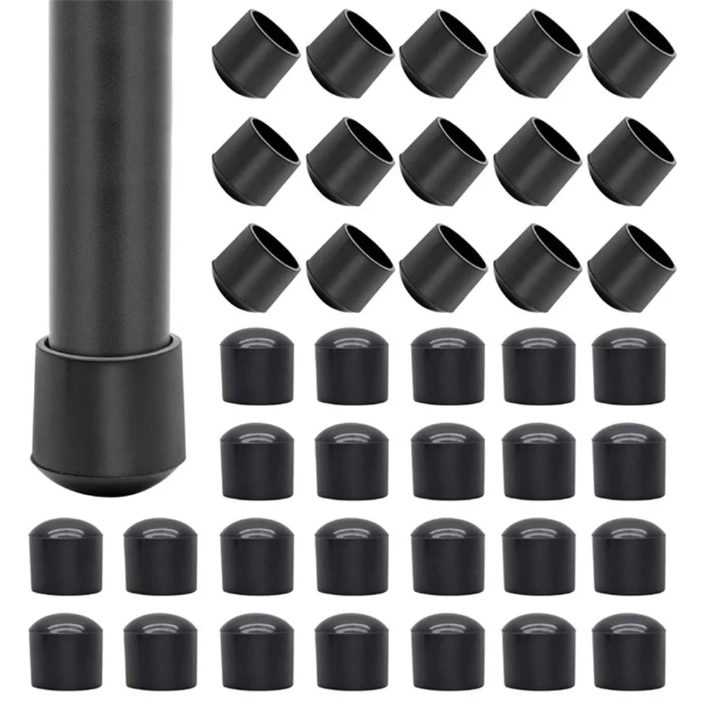 40Pcs 8mm Round PVC Furniture Leg Covers Non-Slip Chair Leg End Cap Cover Floor Protector Pads Reduce Noise Table Feet Cap - Black - 1