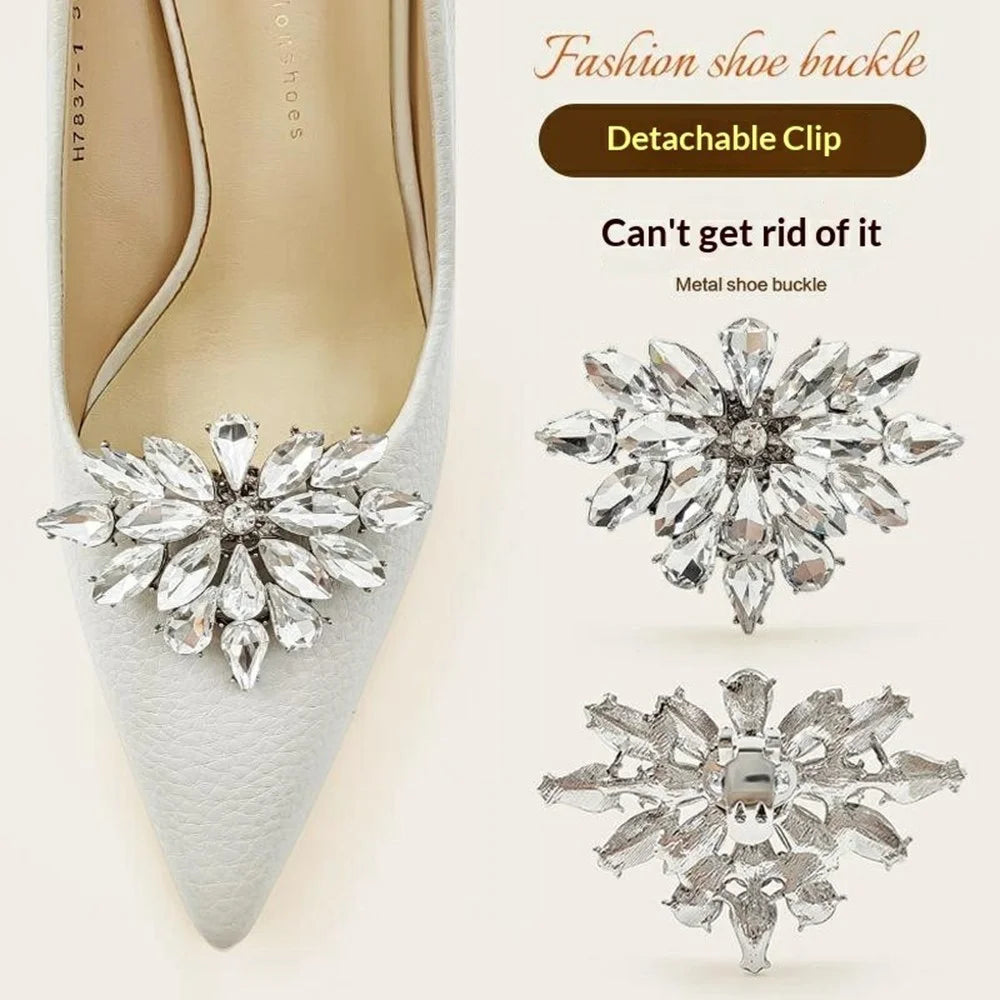 2Pcs Metal Shoe Clip Removable Crystal Rhinestone Decorative Buckle for High Heel Wedding Shoes Bridal Accessory - 2