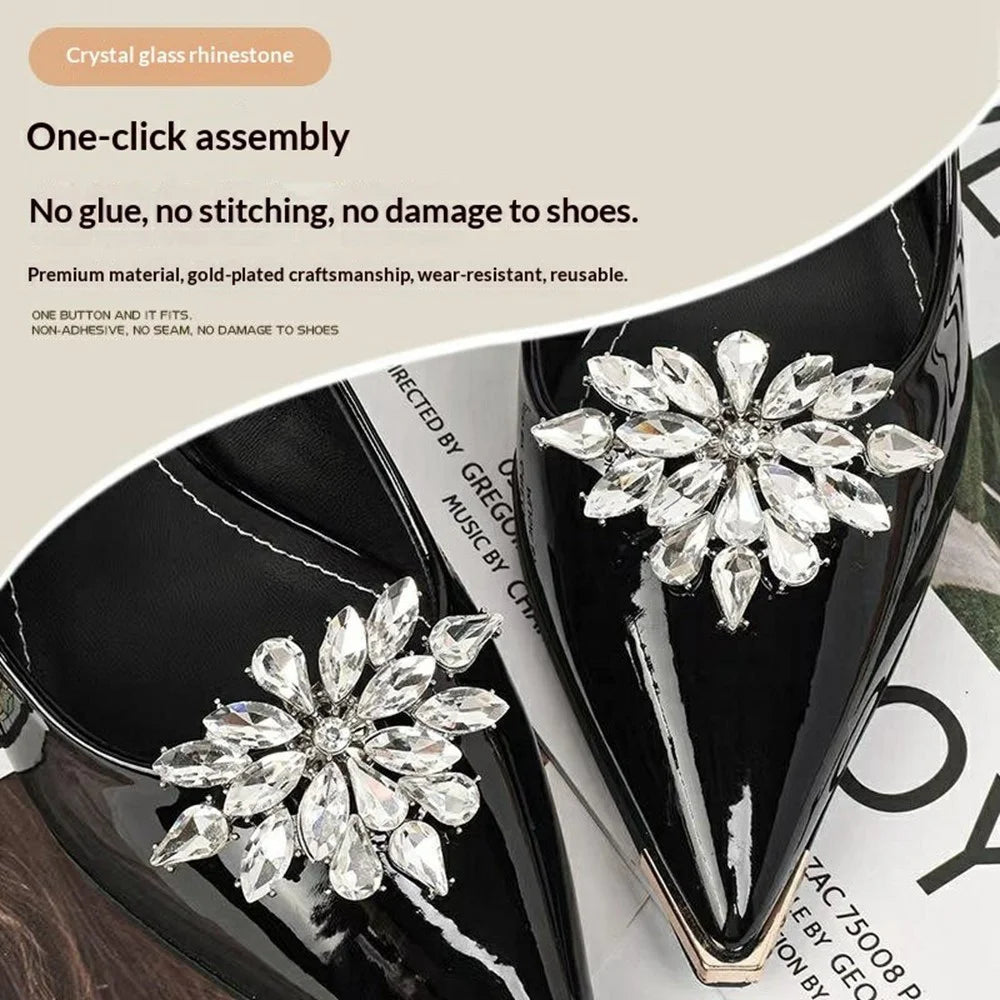 2Pcs Metal Shoe Clip Removable Crystal Rhinestone Decorative Buckle for High Heel Wedding Shoes Bridal Accessory - 3