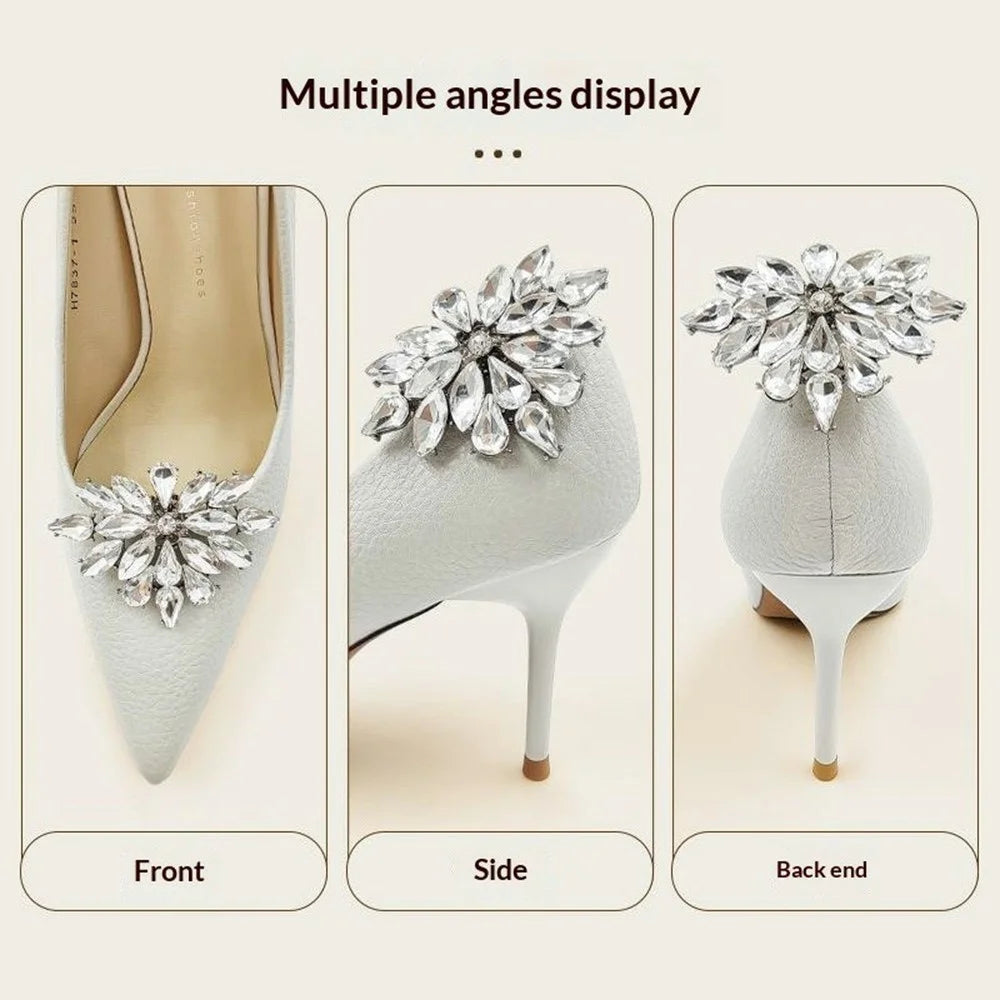 2Pcs Metal Shoe Clip Removable Crystal Rhinestone Decorative Buckle for High Heel Wedding Shoes Bridal Accessory - 4