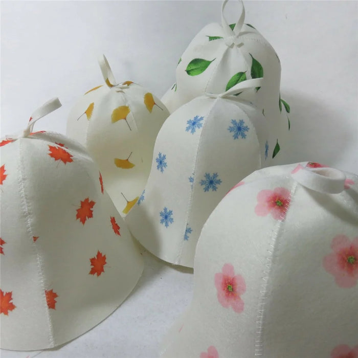 Felt Sauna Bath Cap Thick Absorbent Hair Drying Hat Quick Dry Shower Cap Elastic Band Non Slip - Snowflake - 2