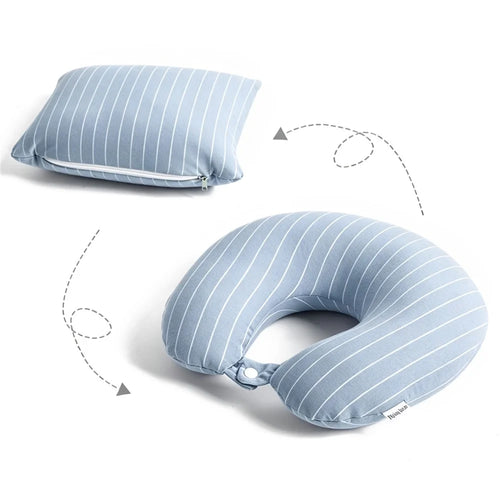 2 in 1 Deformable U Shape Neck Pillow for Office Nap Travel Transformable Portable Pillow Striped Design - Light Green - 1