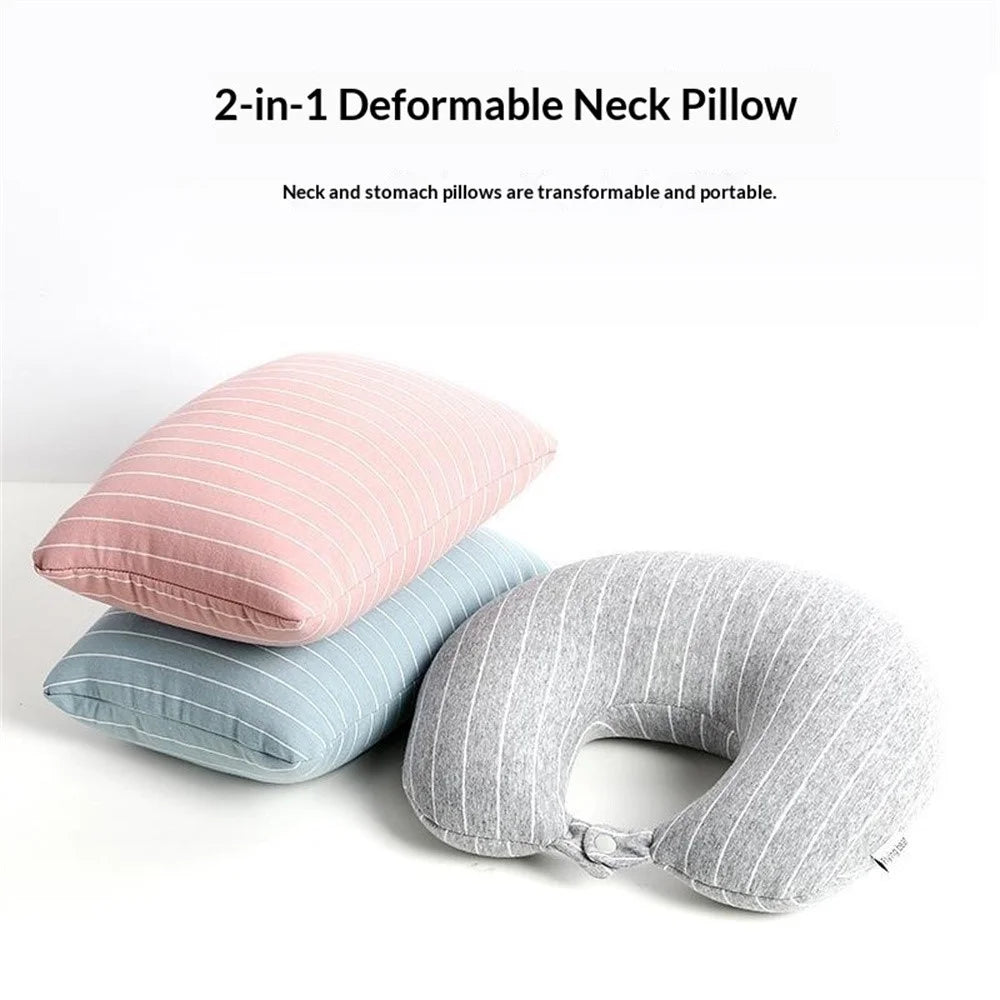 2 in 1 Deformable U Shape Neck Pillow for Office Nap Travel Transformable Portable Pillow Striped Design - Light Green - 2