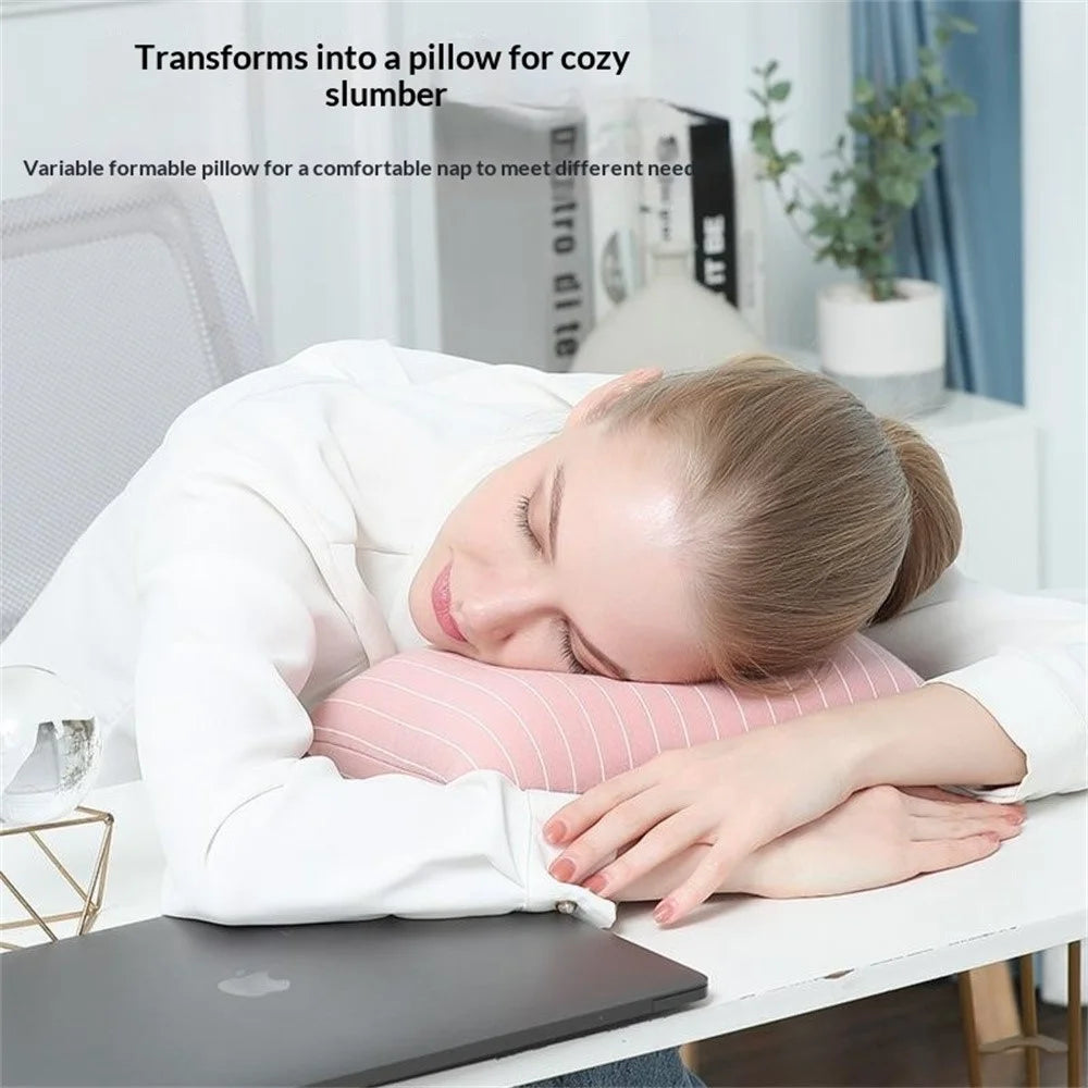 2 in 1 Deformable U Shape Neck Pillow for Office Nap Travel Transformable Portable Pillow Striped Design - Light Green - 4