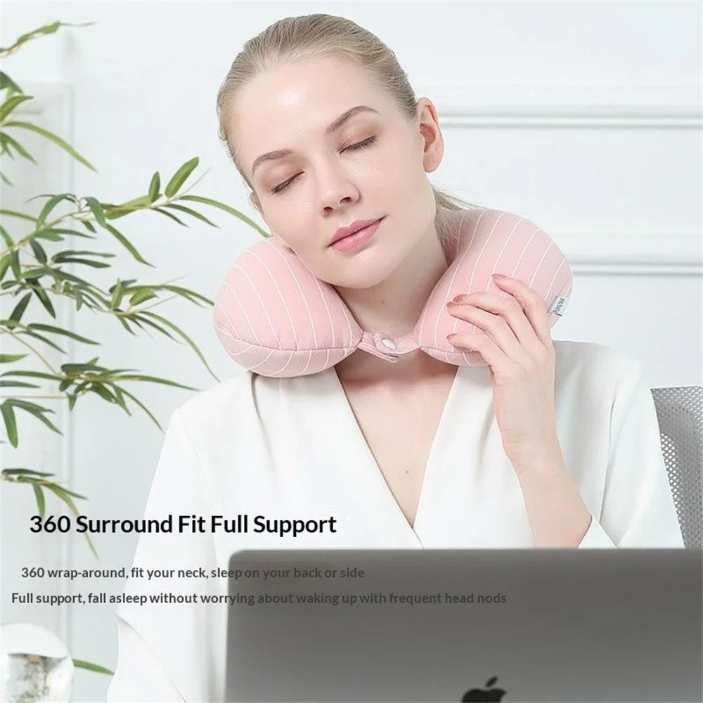 2 in 1 Deformable U Shape Neck Pillow for Office Nap Travel Transformable Portable Pillow Striped Design - Light Green - 5