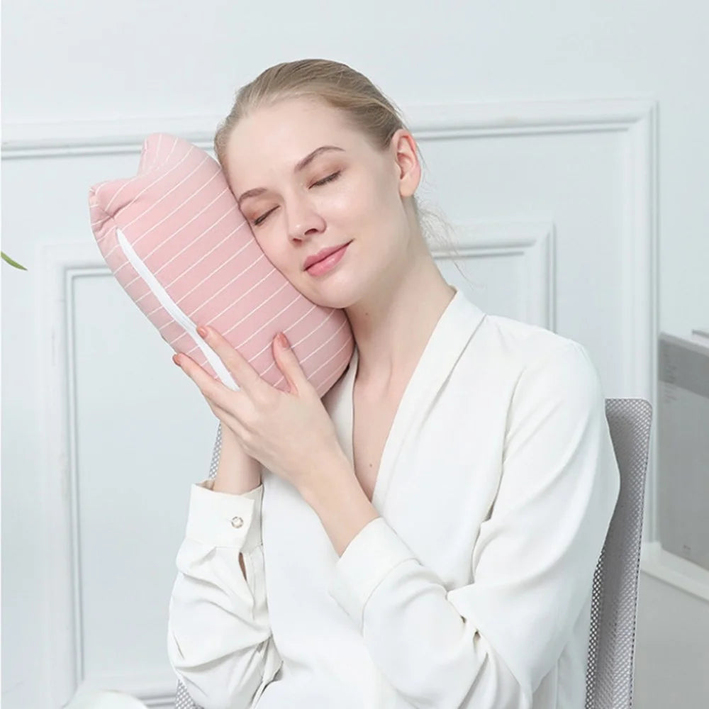 2 in 1 Deformable U Shape Neck Pillow for Office Nap Travel Transformable Portable Pillow Striped Design - Light Green - 6