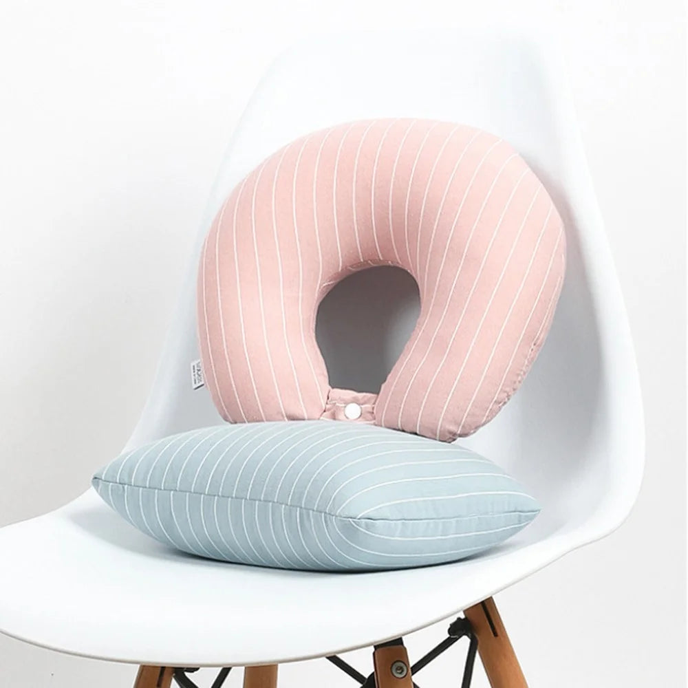 2 in 1 Deformable U Shape Neck Pillow for Office Nap Travel Transformable Portable Pillow Striped Design - Light Green - 7