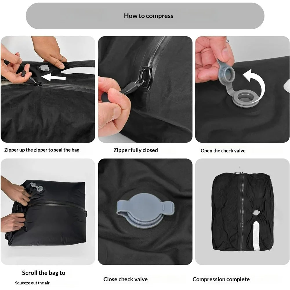 Travel Vacuum Storage Bag Space Saver Compression Pack Waterproof Airtight Clothes Organizer for Luggage - No Window / Black / 16L - 5