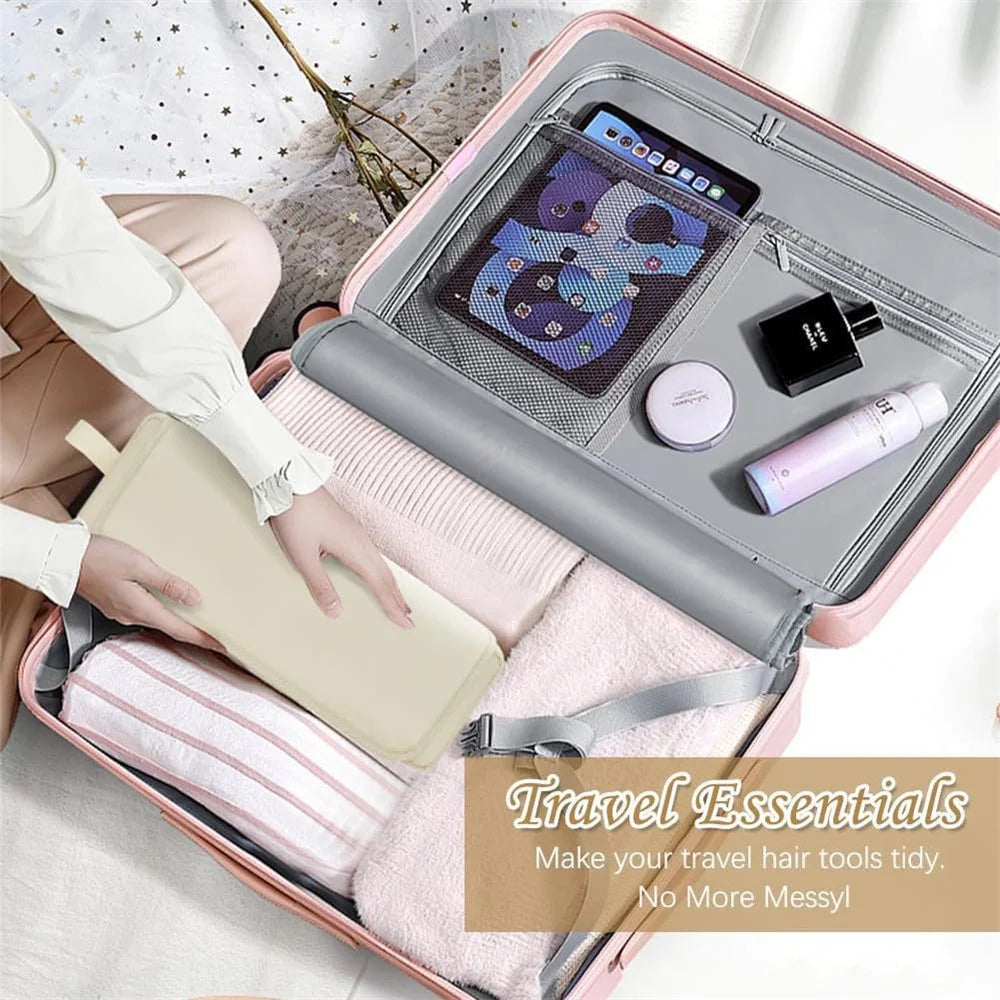 Hair Styling Tool Storage Bag Carrying Case Straightener Curling Iron Organizer with Heat Resistant Mat - Beige - 4