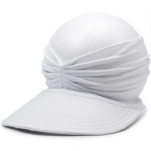 Women Summer Sun Visor Hat Beach Outdoor Sports UV Protection Wide Brim Ponytail Cap - White - 1