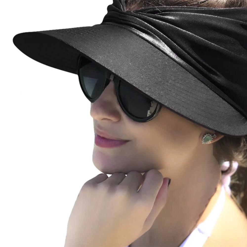 Women Summer Sun Visor Hat Beach Outdoor Sports UV Protection Wide Brim Ponytail Cap - White - 6