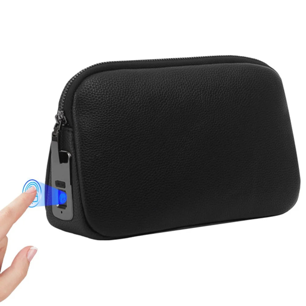 Smart Anti-Theft Clutch Bag Fingerprint Unlock Biometric Security Portable Organizer - Black - 1