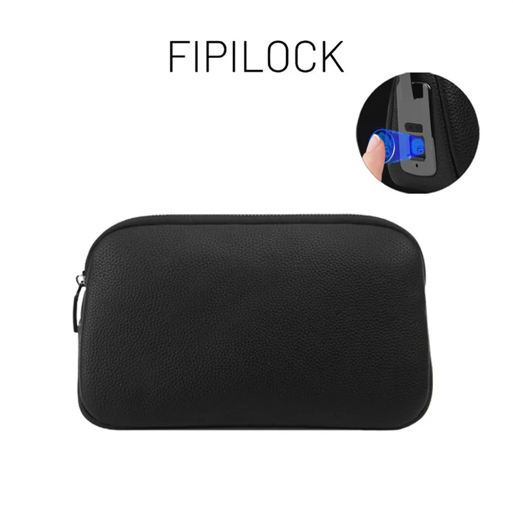 Smart Anti-Theft Clutch Bag Fingerprint Unlock Biometric Security Portable Organizer - Black - 2