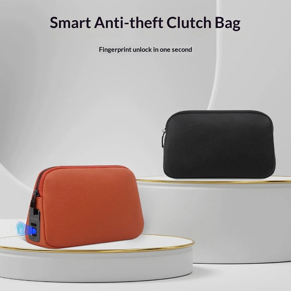 Smart Anti-Theft Clutch Bag Fingerprint Unlock Biometric Security Portable Organizer - Black - 3