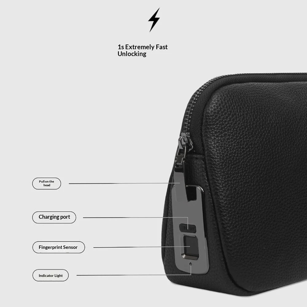 Smart Anti-Theft Clutch Bag Fingerprint Unlock Biometric Security Portable Organizer - Black - 4