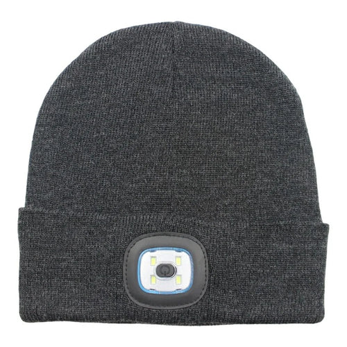 Detachable 4 LEDs Light Knit Beanie Hat Rechargeable Fleece Lined Warm Folded Brim Cap For Outdoor Use - Dark Grey - 1